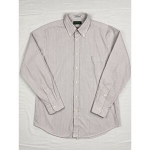 Hamilton Collection Mens White Striped Button Down Dress Shirt Long Sleeve Large